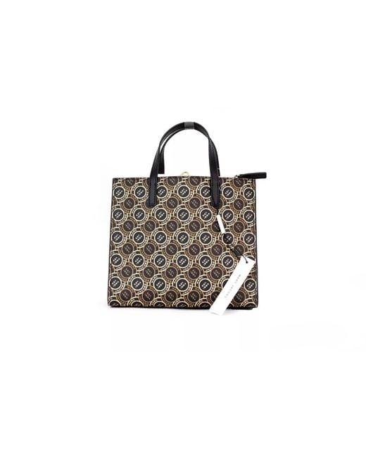 Marc Jacobs Black Mini Grind Signet Printed Leather Crossbody Tote Handbag Purse