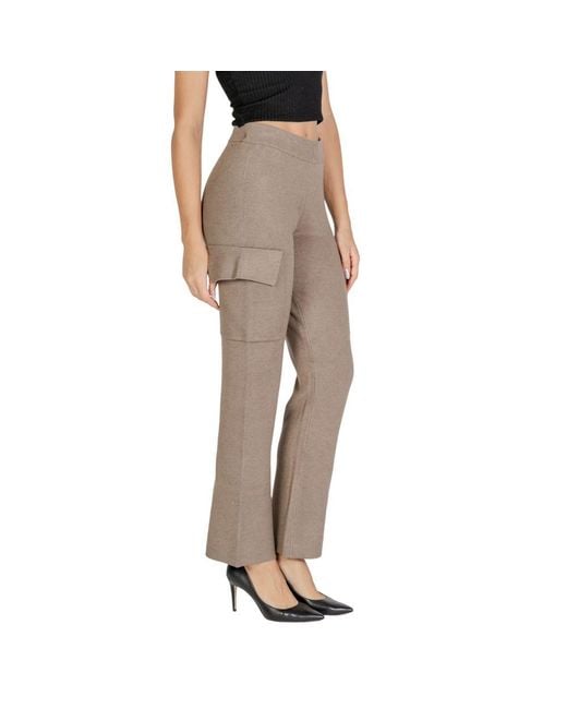 VILA CLOTHES Brown Beige Viscose Cargo Pants