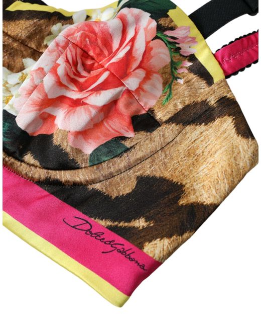 Dolce & Gabbana Pink Floral Silk Blend Bustier Crop Top