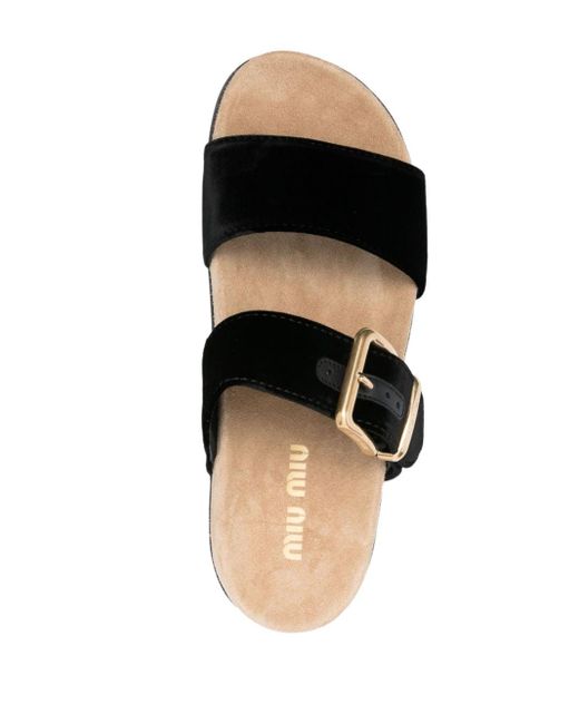 Miu Miu Black Suede Buckle Sandals