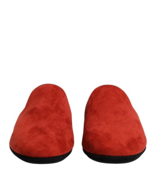 Dolce & Gabbana Red Orange Suede Slides Flat Slipper Shoes for men