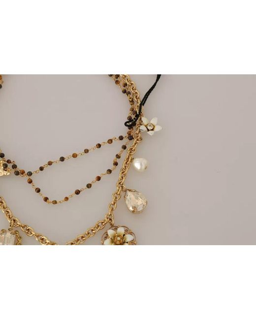 Dolce & Gabbana Black Brass Crystal Floral Statement Charms Necklace