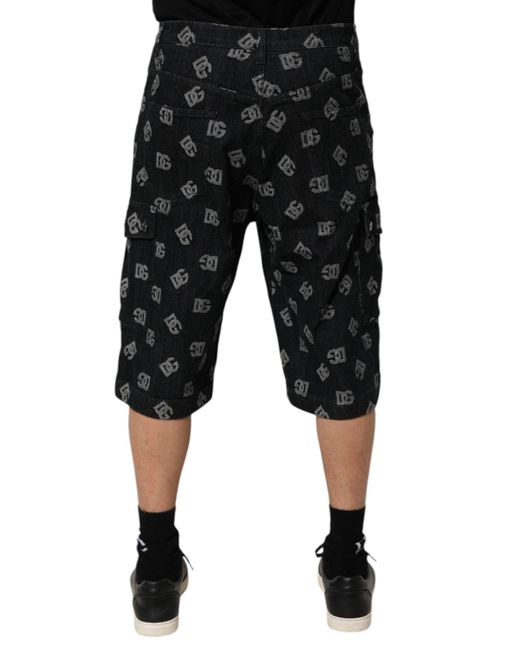 Dolce & Gabbana Black Logo Print Denim Shorts for men