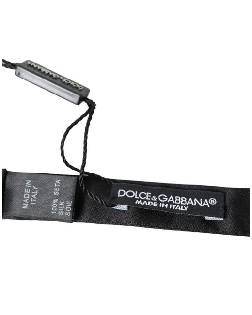 Dolce & Gabbana White Black Silk Adjustable Neckpapillon Bow Tie for men