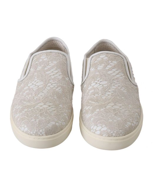 Dolce & Gabbana White Leather Lace Slip On Loafers Shoes