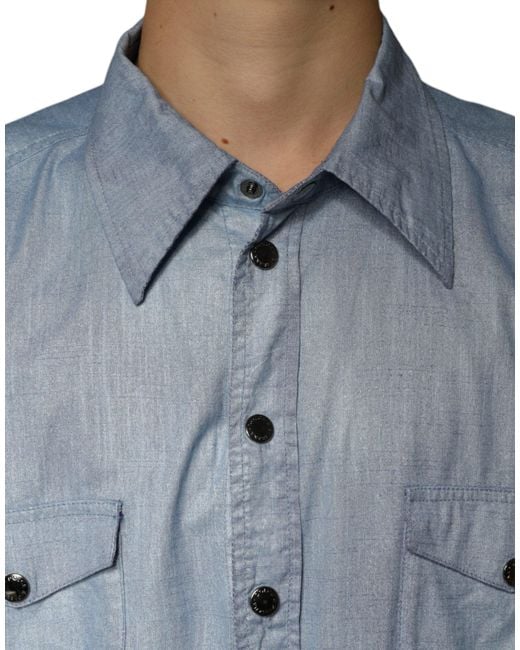 Dolce & Gabbana Light Blue Cotton Button Down Casual Shirt for men