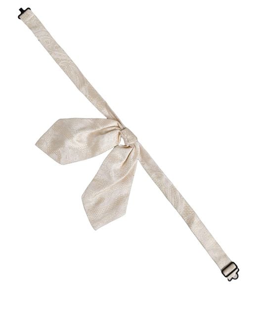 Dolce & Gabbana Natural Men Ivory Paisley Silk Adjustable Neck Papillon Bow Tie for men