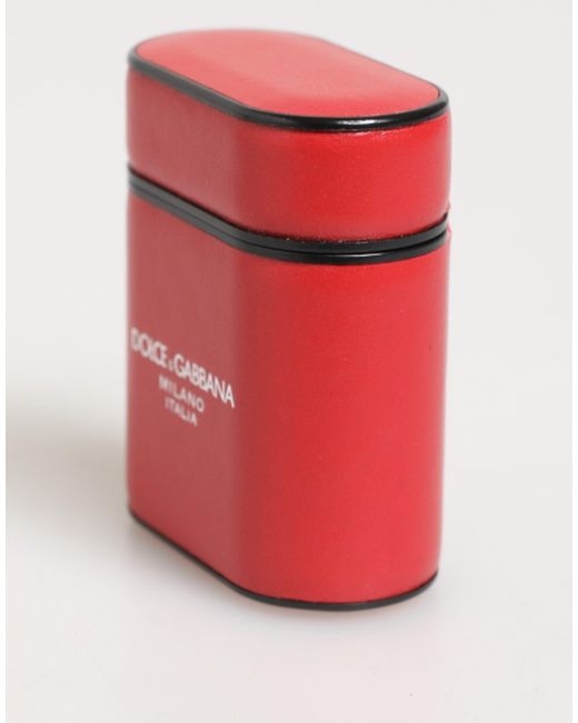 Dolce & Gabbana Red Calfskin Leather Logo Flip Holder Airpods Case
