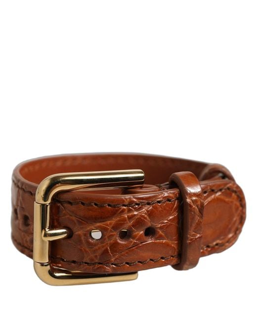 Dolce & Gabbana Metallic Brown Textured Leather Gold Buckle Belt Strap Bracelet