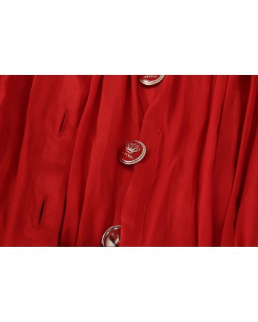 Dolce & Gabbana Red Button Down Belted Midi Satin Silk Dress