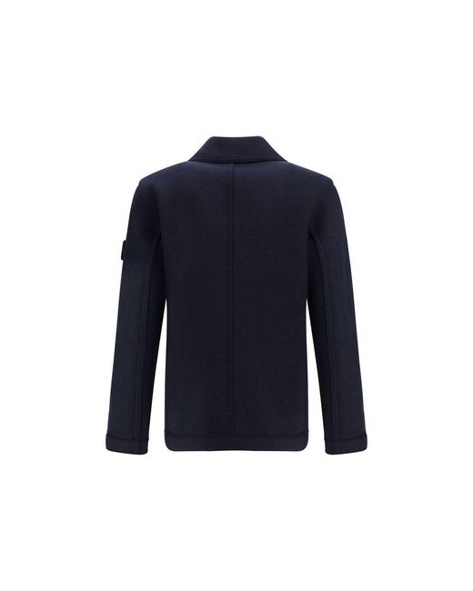 Stone Island Blue Wool Felt Coat for men