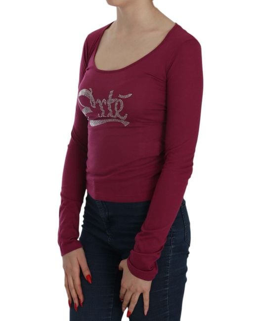 Exte Red Crystal Embellished Long Sleeve Casual Top