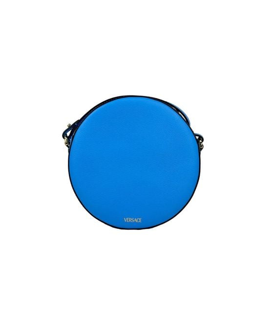 Versace Blue Round Disco Leather Camera Case Crossbody Bag