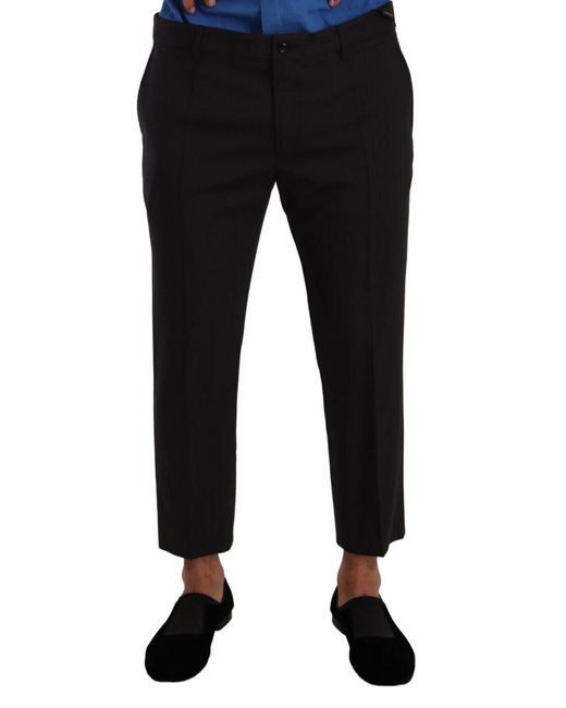 Dolce & Gabbana Black Elegant Cropped Wool Stretch Pants for men