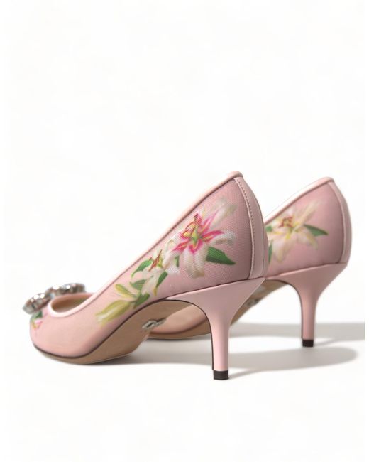 Dolce & Gabbana Pink Floral Crystal Heels Pumps Shoes