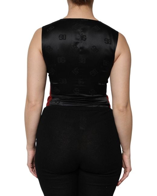 Dolce & Gabbana Red Black Button Down Sleeveless Vest Top for men