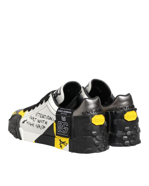 Dolce & Gabbana Yellow Multicolor Leather Graffiti Low Top Sneakers Shoes for men