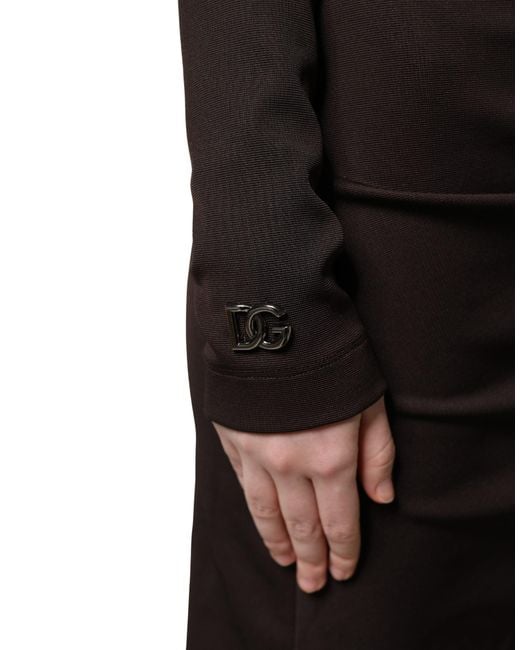 Dolce & Gabbana Black Brown Turtleneck Jersey Long Maxi Dress