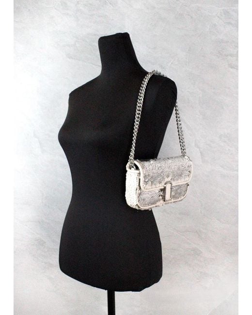 Marc Jacobs Gray The Mini J Shoulder Bag Cream Sequined Crossbody Leather