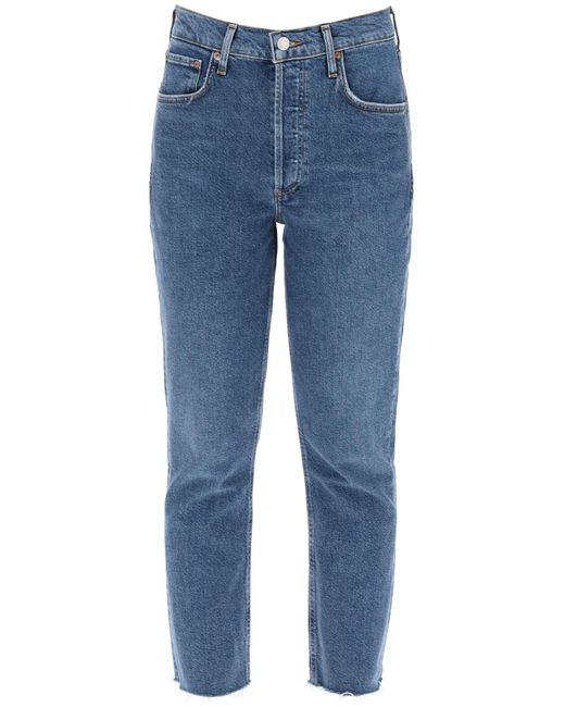 Agolde Blue High-Waisted Straight Cropped Jeans