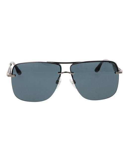 Trussardi Blue Silver Metal Sunglasses for men