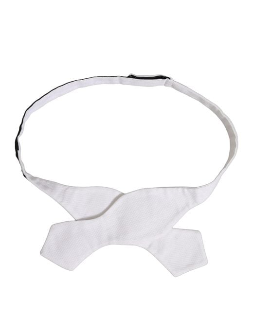 Dolce & Gabbana Men White 100% Silk Adjustable Neck Papillon Bow Tie for men