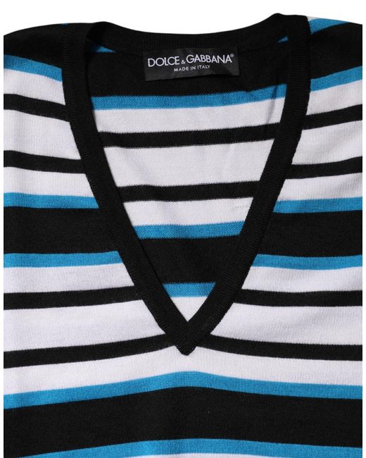 Dolce & Gabbana Blue Multicolor Stripes Long Sleeves V for men