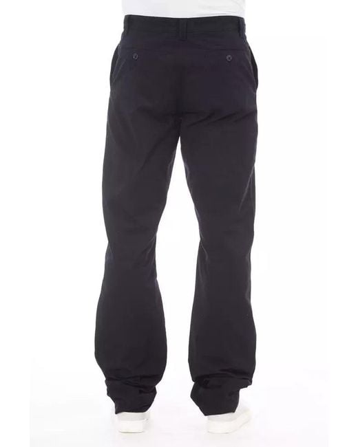 Alpha Studio Blue Chic Contrasting Stitch Cotton Pants for men