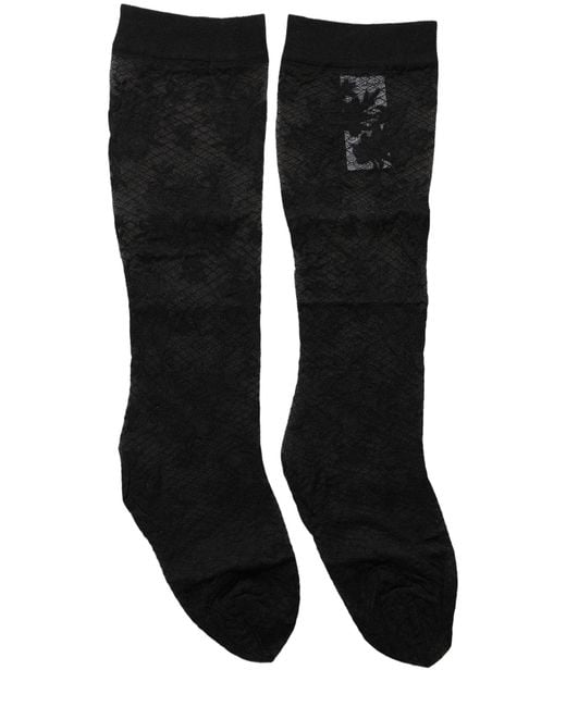 Dolce & Gabbana Black Floral Lace Nylon Stretch Stockings Socks