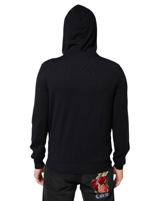 Dolce & Gabbana Black Leather Full Zip Hooded Blouson Jacket for men