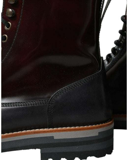 Dolce & Gabbana Black Leather Military Combat Boots Shoes for men