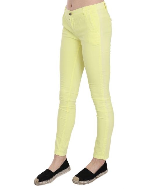 Pinko Yellow Cotton Stretch Low Waist Skinny Casual Trouser Pants