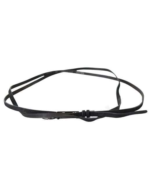 CoSTUME NATIONAL Black Leather Skinny Logo Buckle Belt