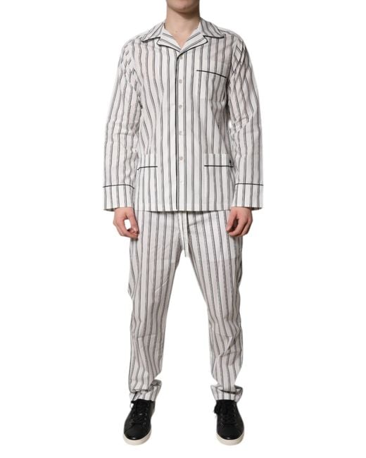 Dolce & Gabbana Gray Stripes Cotton Pajama Set Sleepwear for men