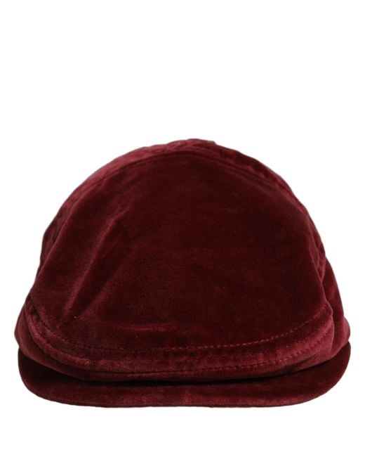 Dolce & Gabbana Purple Men Dark Red Cotton Newsboy Capello Cabbie Hat for men