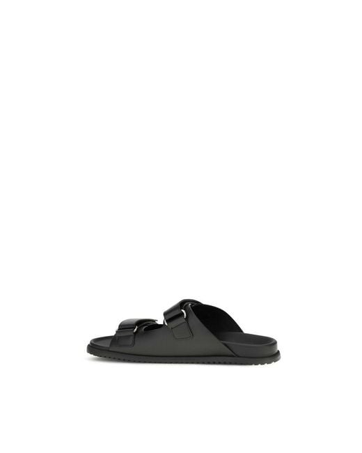 Dolce & Gabbana Black Calf Leather Bos Taurus Flat Sandals for men