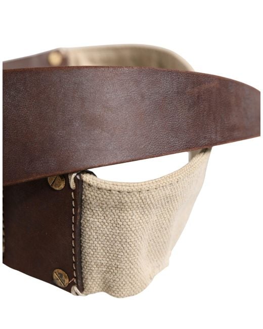 Ermanno Scervino Beige Brown Leather Canvas Metal Buckle Belt