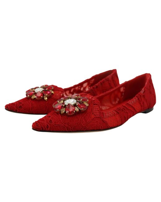 Dolce & Gabbana Red Crystal-Embellished Flats