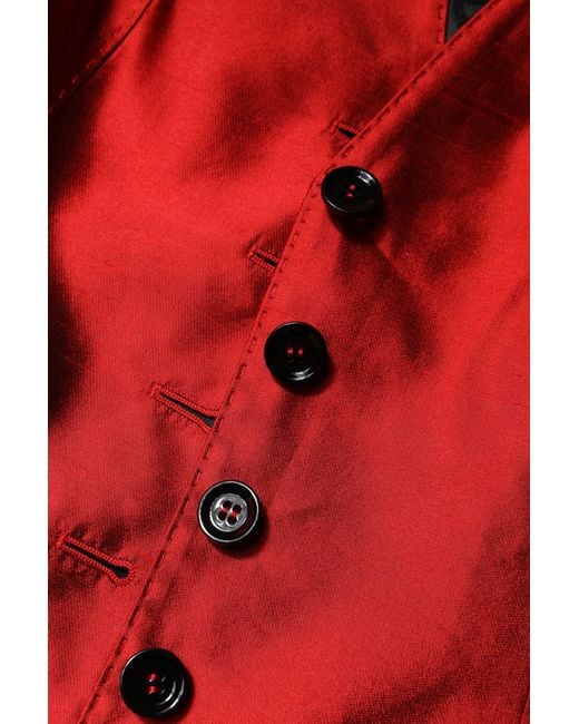 Dolce & Gabbana Red Black Button Down Sleeveless Vest Top for men