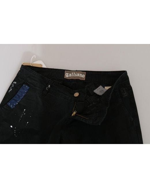 John Galliano Black Low Waist White Paint Skinny Denim Pants Jeans