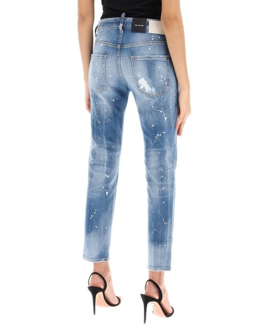 DSquared² Blue Cool Girl Jeans In Medium Ice Spots Wash