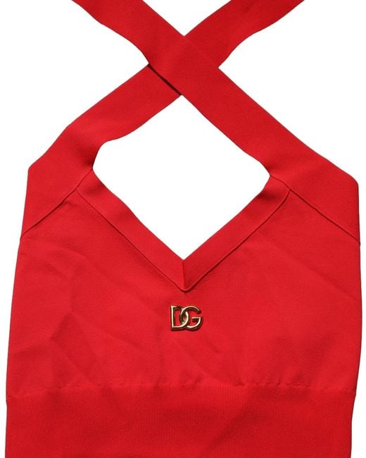 Dolce & Gabbana Red Viscose Sleeveless Halter Crop Tank Top