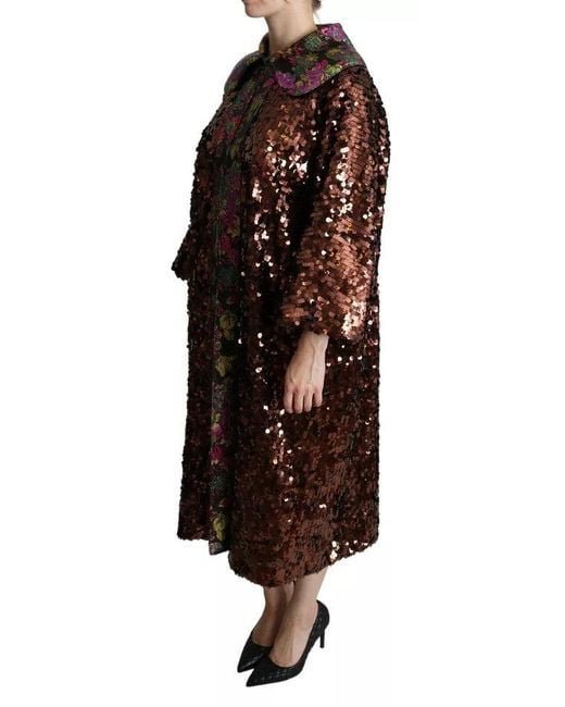 Dolce & Gabbana Black Multicolor Sequined Long Coat Jaquard Jacket