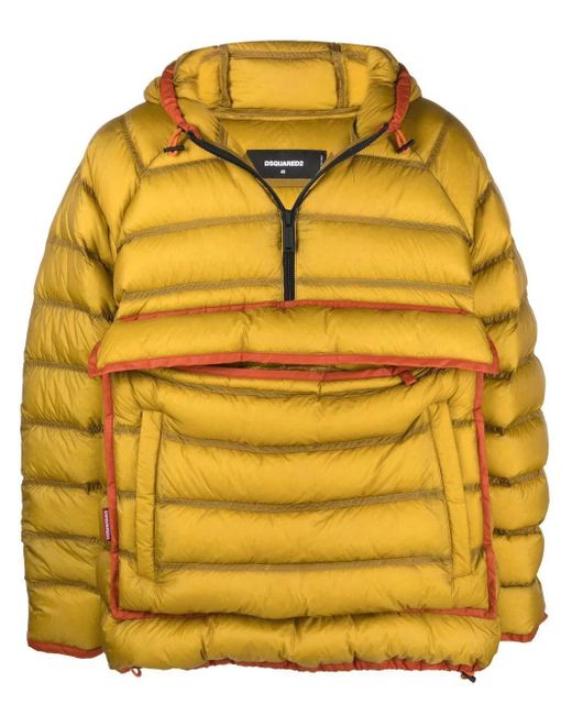 DSquared² Yellow Contrasting-trim Padded Coat for men