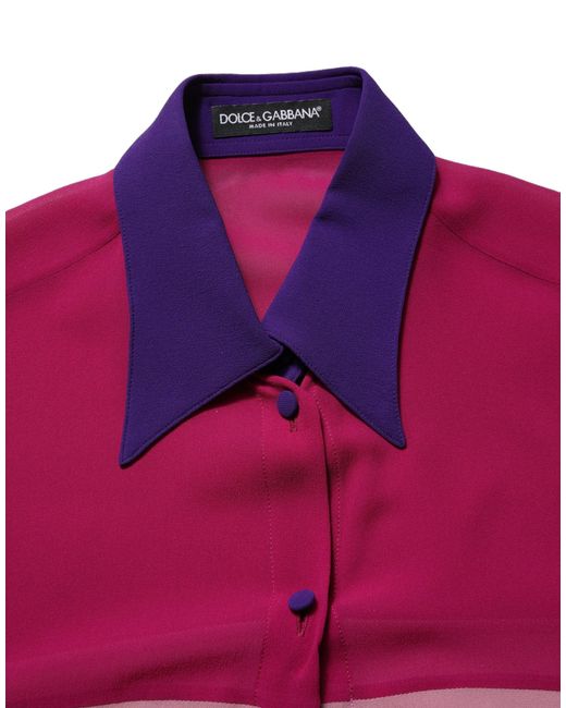 Dolce & Gabbana Purple Multicolor Silk Patchwork Shirt Blouse Top