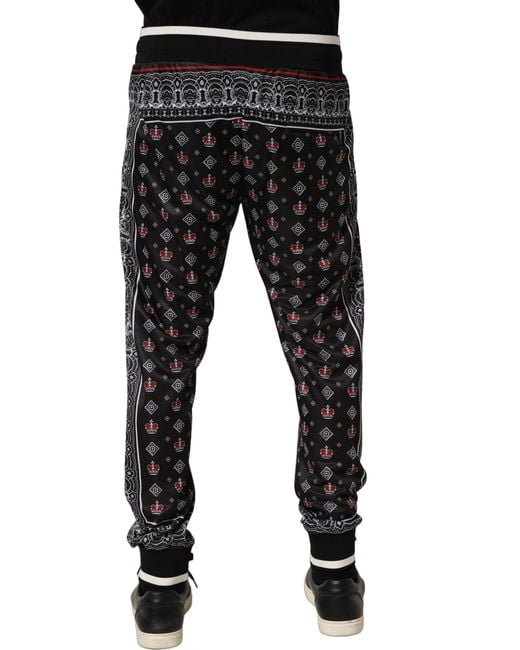 Dolce & Gabbana Black Bandana Crown Jogger Trouser Pants Polyester for men