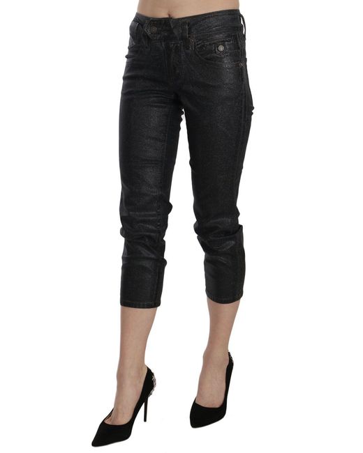 John Galliano Black Washed Mid Waist Slim Leg Cropped Denim Pants
