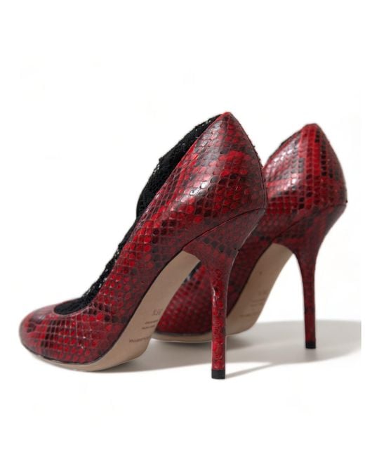 Dolce & Gabbana Red Ayers Leather Lace Socks Pumps Shoes
