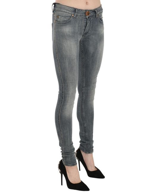 Plein Sud Black Blue Washed Low Waist Slim Fit Skinny Denim Casual Jeans