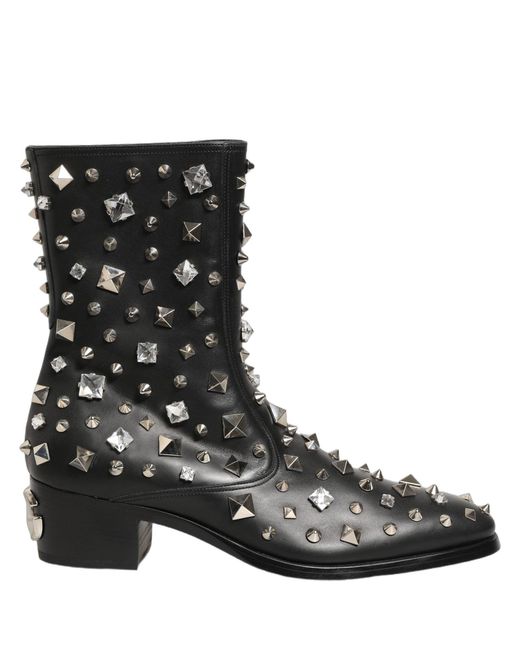 Dolce & Gabbana Black Crystal Embellished Short Boots Shoes  display picture 3